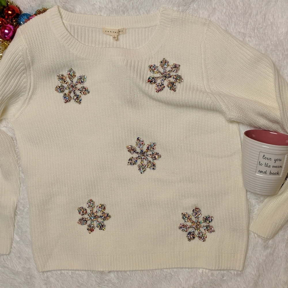 Knit Snowflake Beaded Sweater